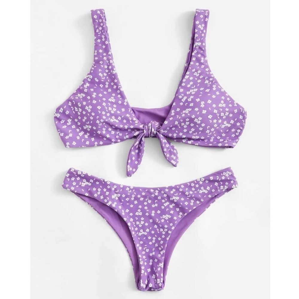 Floral Tie Front Cheeky Bikini